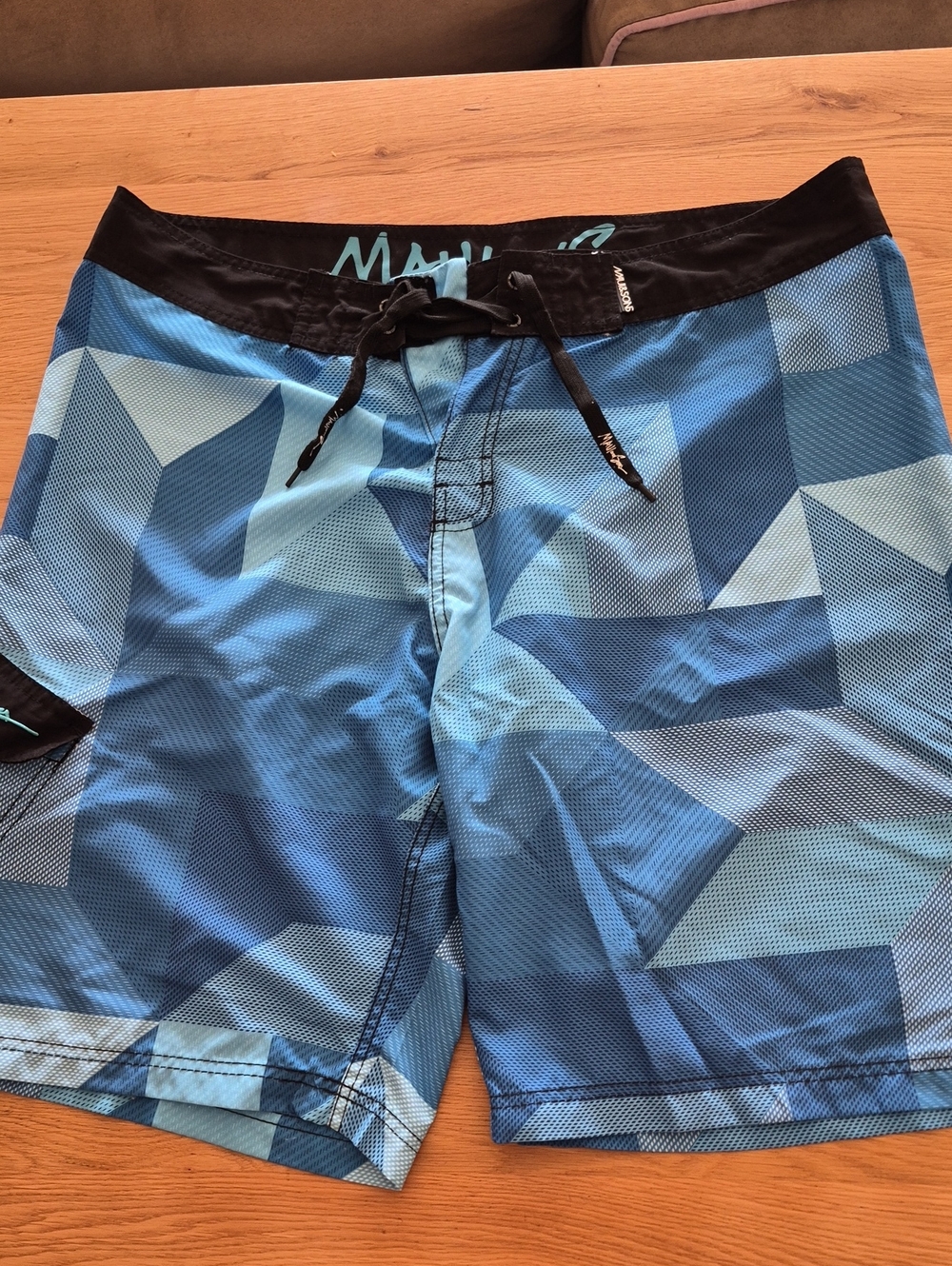 Maui & Sons Men's Blue Geometric Board Shorts with Drawstring Waist